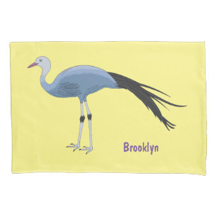 Blue crane bird cartoon illustration pillowcase