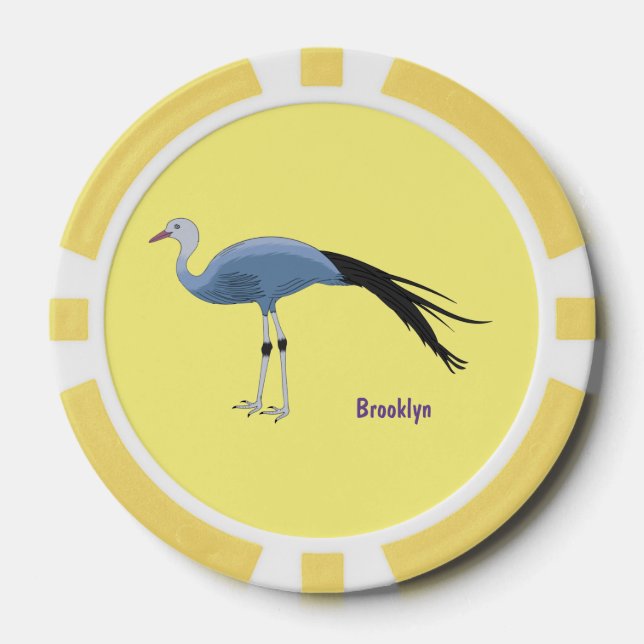 Blue crane bird cartoon illustration  poker chips (Front)