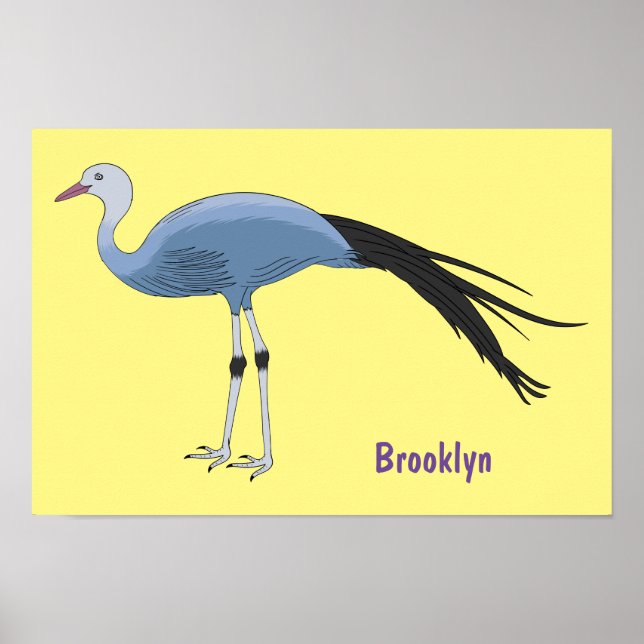 Blue crane bird cartoon illustration  poster (Front)