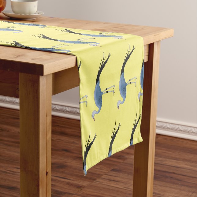 Blue crane bird cartoon illustration  short table runner (In Situ)