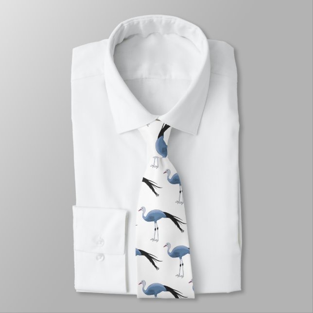 Blue crane bird cartoon illustration tie (Tied)