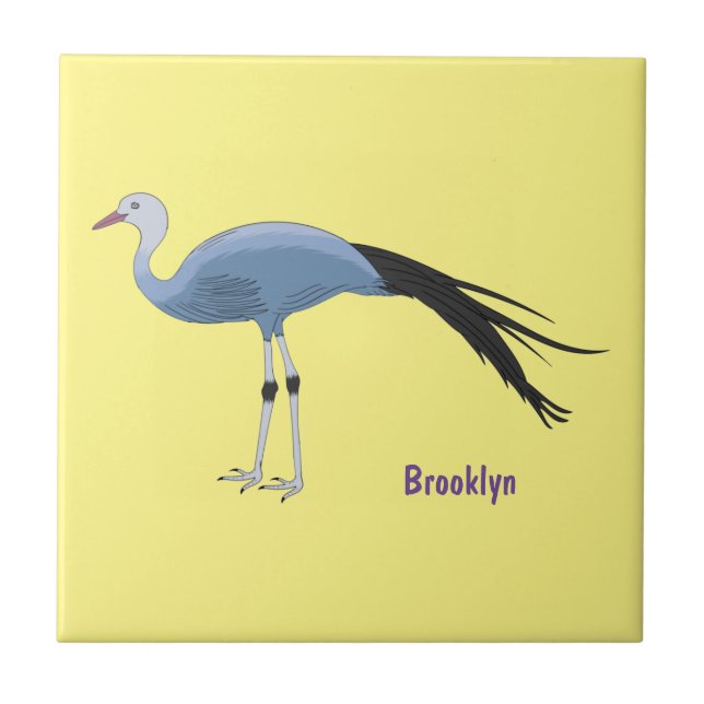 Blue crane bird cartoon illustration tile (Front)