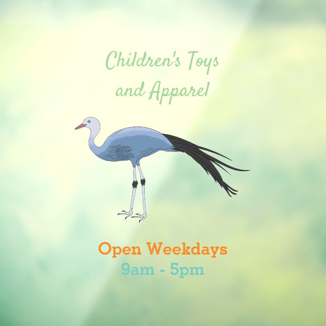 Blue crane bird cartoon illustration  window cling (Sheet 3)