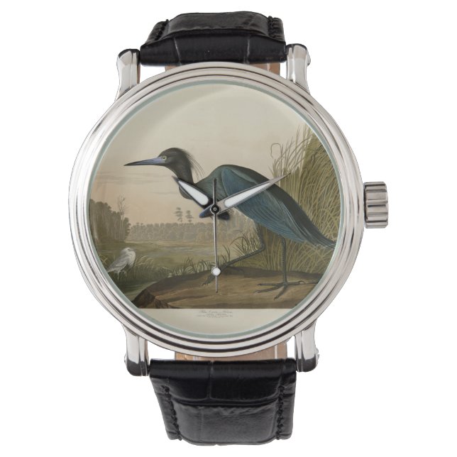 Blue Crane Heron Audubon Print Coastal Art Watch (Front)