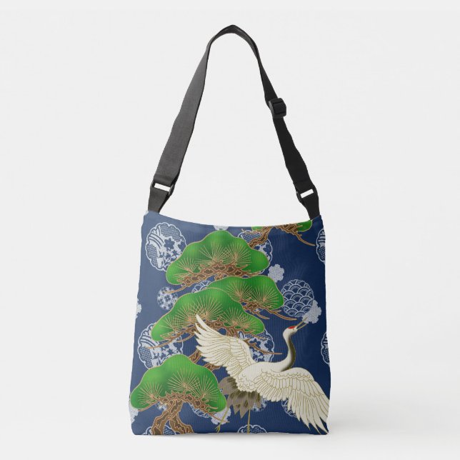 Blue crane Kimono pattern inspired japanese fabric Crossbody Bag (Front)