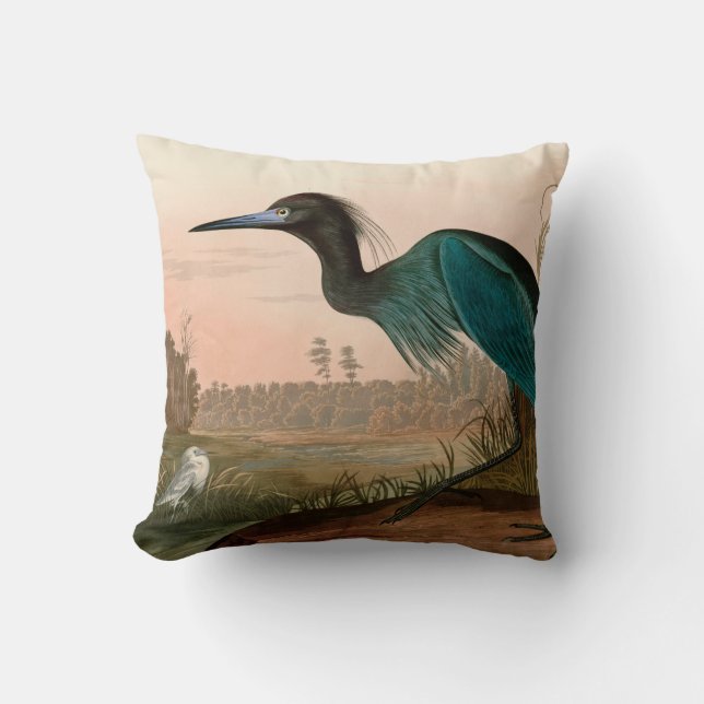 Blue Crane or Heron Birds of America Audubon Print Cushion (Front)