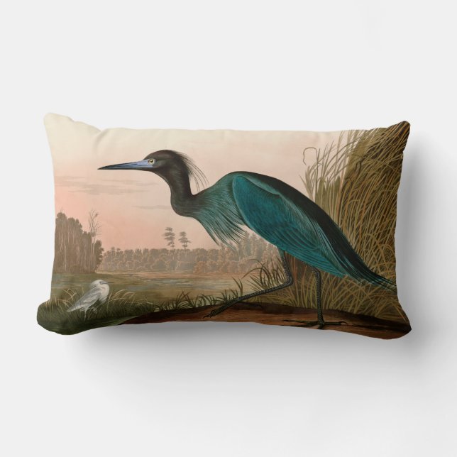Blue Crane or Heron Birds of America Audubon Print Lumbar Cushion (Front)