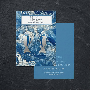 Blue crashing waves stud earring display card