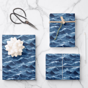 Blue Crashing Waves Wrapping Paper Sheet