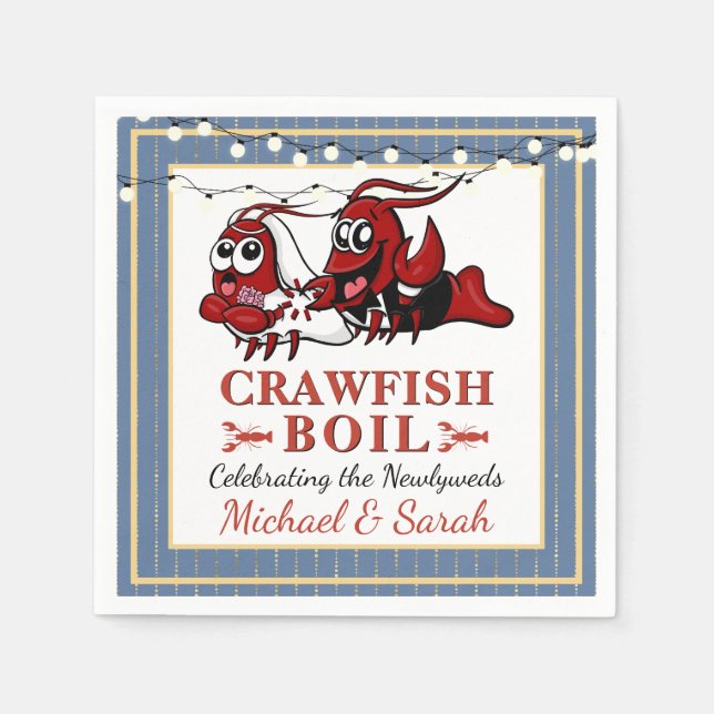 Blue Crawfish Boil Newlywed or Engagement Party Napkin (Front)