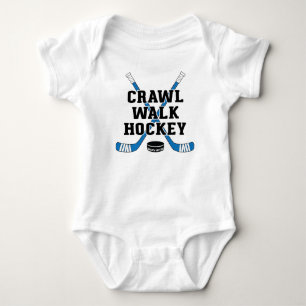 Blue Crawl Walk Hockey Sticks and Puck Cute Infant Baby Bodysuit