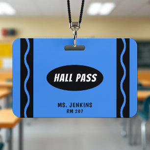 Blue Crayon Teacher Student Classroom Hall Pass ID Badge