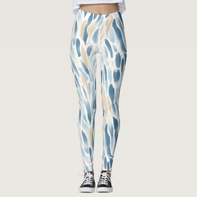 Blue Cream Abstract Animal Print Leggings (Front)