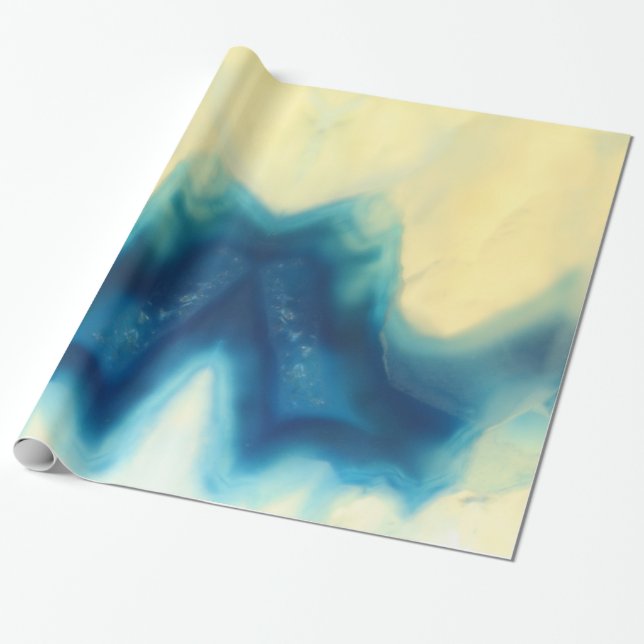 Blue Cream Agate Geode Gemstone Crystal Patterns Wrapping Paper (Unrolled)