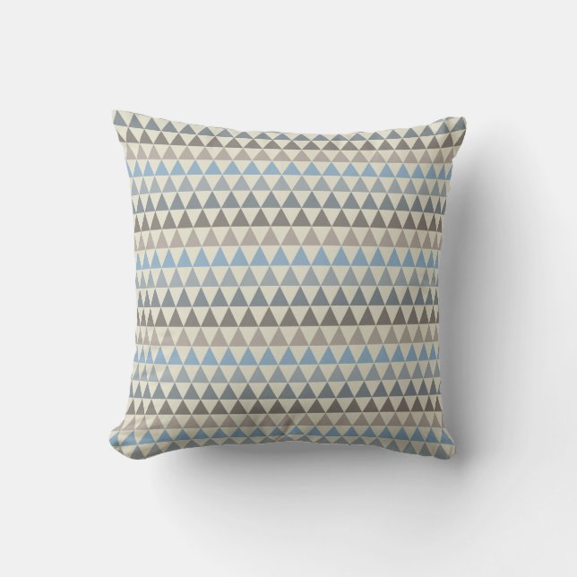 Blue Cream and Brown Triangles Cushion (Front)