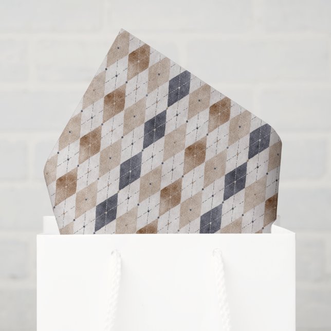 Blue Cream Argyle Father's Day Tissue Paper (Gift Bag)