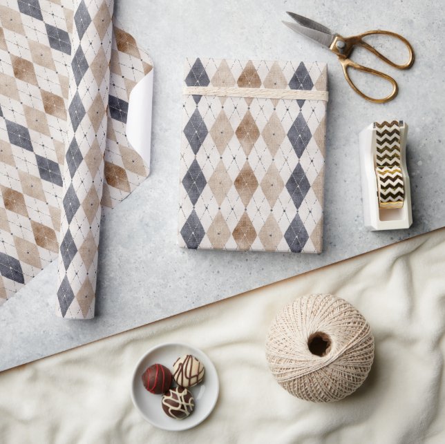 Blue Cream Argyle Father's Day Wrapping Paper (Crafts)