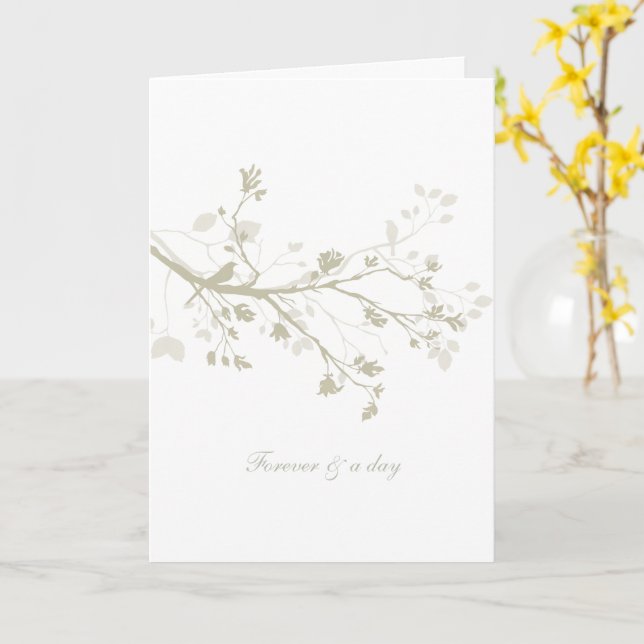 Blue Cream Bird Branches Floral Wedding Card (Yellow Flower)