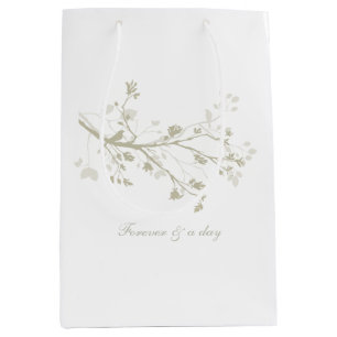 Blue Cream Bird Branches Floral Wedding Medium Gift Bag