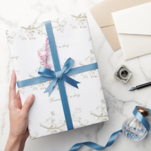 Blue Cream Bird Branches Floral Wedding Wrapping Paper