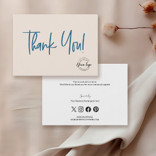 Blue cream black Company Logo Social Thank You Card