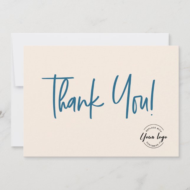 Blue cream black Company Logo Social Thank You  Card (Front)