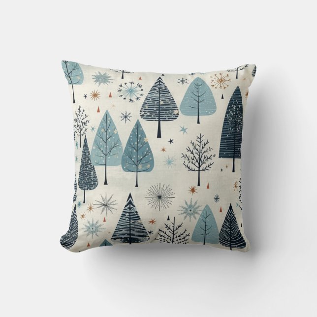 Blue Cream Boho Style Christmas Tree Pattern Cushion (Front)