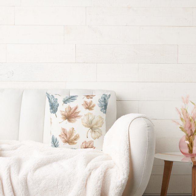 Blue Cream Brown Leaves Cushion (Couch)