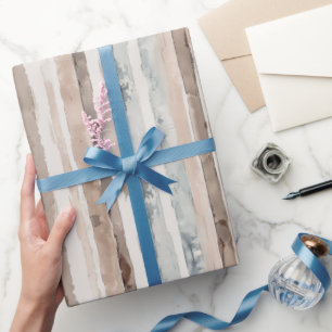 Blue Cream Brown Stripes Birthday Wrapping Paper