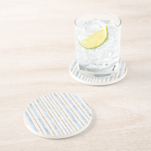 Blue Cream Brown Stripes Coaster
