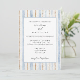 Blue Cream Brown Stripes Wedding Invitation