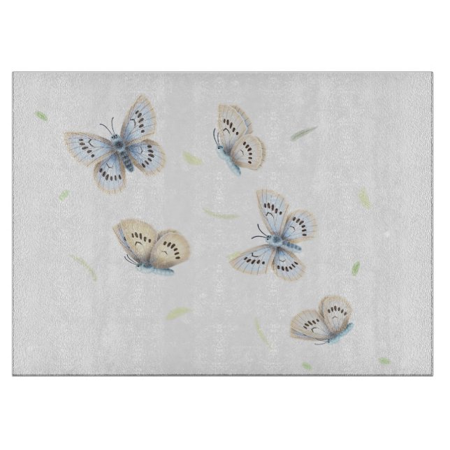 Blue & Cream Butterflies in Dreamy Flight Cutting Board (Front)