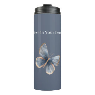 Blue Cream Butterfly Thermal Tumbler