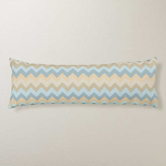 Blue Cream Chevron Stripes Body Cushion (Front)