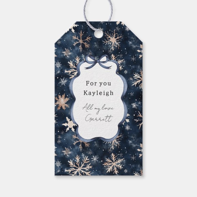Blue Cream Christmas Snowflakes Gift Tags (Front)