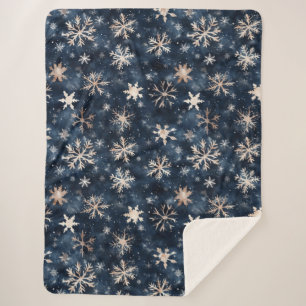 Blue Cream Christmas Snowflakes Sherpa Blanket