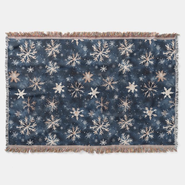 Blue Cream Christmas Snowflakes Throw Blanket (Front)