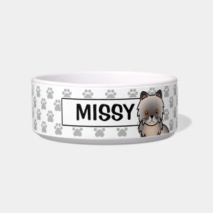 Blue Cream Colour Persian Cat With Custom Name Bowl