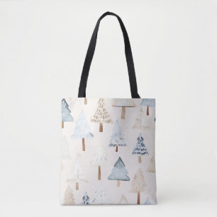 Blue Cream Cosy Christmas Trees Tote Bag
