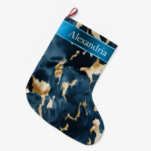 Blue Cream Cowhide Christmas Name Large Christmas Stocking