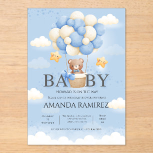 Blue & Cream Elephant Baby Boy Shower Acrylic Invitations