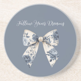 Blue Cream Floral Bow Coaster