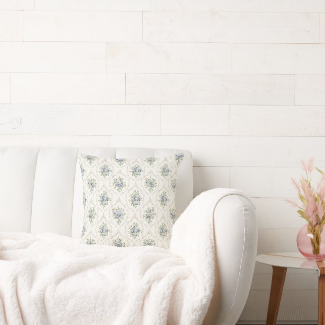 Blue Cream Floral Handwriting Cushion (Couch)