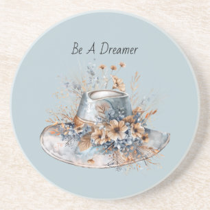 Blue Cream Floral Hat Dreamer Coaster