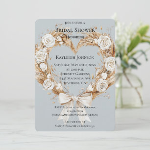 Blue Cream Floral Heart Wreath Bridal Shower Invitation