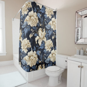Blue Cream Floral Modern Shower Curtain