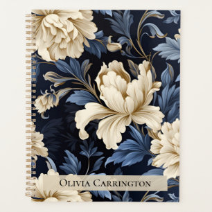 Blue Cream Floral Peony Pattern Personalised Planner