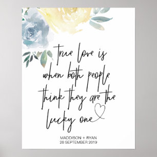 Blue Cream Floral Wedding True Love Welcome Poster