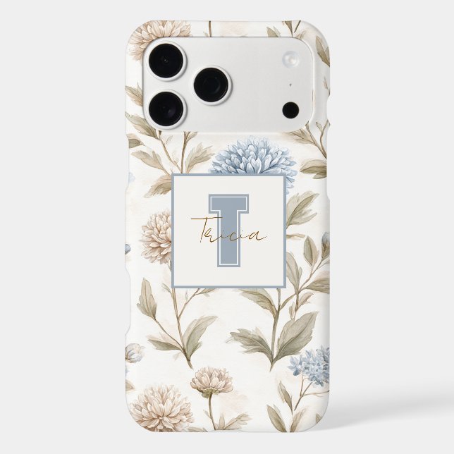 Blue Cream Flowers Monogram Name (Back)