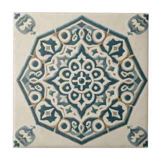 Blue & Cream Geometric Pattern Ceramic Tile